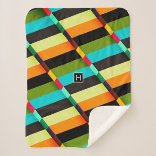 Colorful Modern Abstract Stripes & Monogram Sherpa Blanket