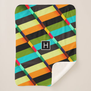 Colorful Modern Abstract Stripes & Monogram Sherpa Blanket