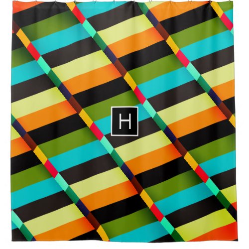 Colorful Modern Abstract Stripes  Monogram Shower Curtain