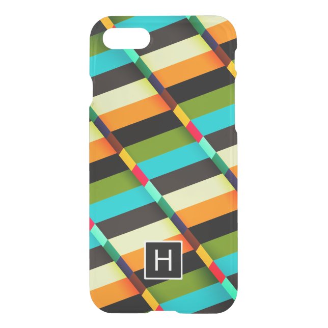 Colorful Modern Abstract Stripes & Monogram Uncommon iPhone Case (Back)
