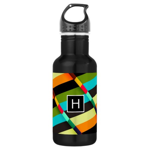 Colorful Modern Abstract Stripes  Monogram Water Bottle