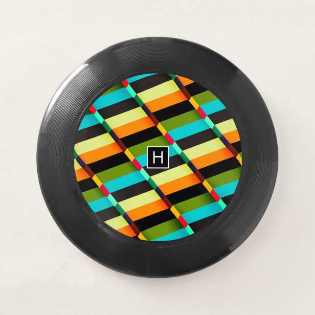 Colorful Modern Abstract Stripes & Monogram Wham-O Frisbee (Front)