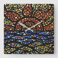 Colorful Modern Abstract Sunset Mosaic Square Wall Clock
