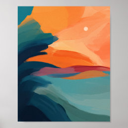 Colorful Modern Abstract Sunset Over the Beach Poster