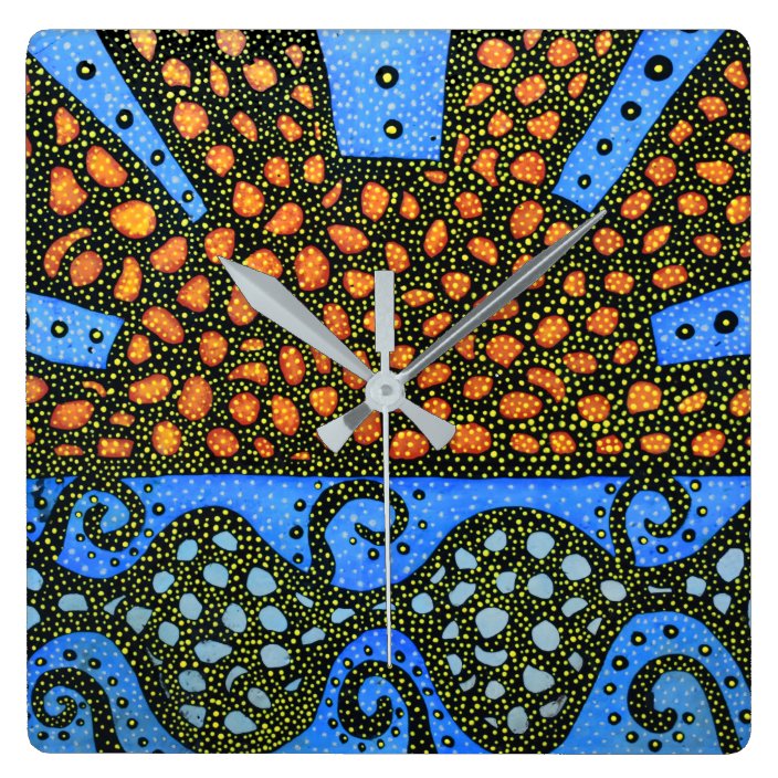 Colorful Modern Abstract Sunset Stippled Square Wall Clock