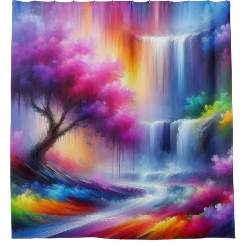 Colorful Modern Abstract Waterfall Wald Landscape Shower Curtain