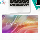 Colorful Modern Abstract Wave Personalized Name Desk Mat<br><div class="desc">Colorful Modern Abstract Wave Personalized Calligraphy Script Name Desk Mat features a colorful modern abstract pattern in purple, pink, orange and green with your personalized name in an elegant modern calligraphy script. Perfect gift for family and friends for birthday, Christmas, Mother's Day, Grandparents, sister, wife, girlfriend, partner, best friends, work...</div>