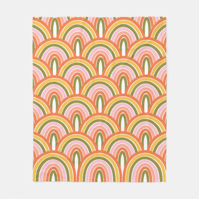 Colorful Modern Aesthetic Boho Rainbow Pattern Fleece Blanket (Front)