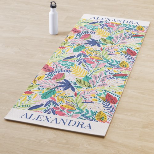 Colorful modern aesthetic leaves collage yoga mat