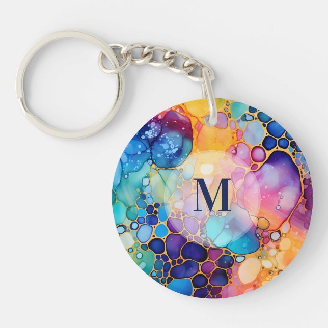 Colorful modern alcohol ink watercolors background keychain (Front)