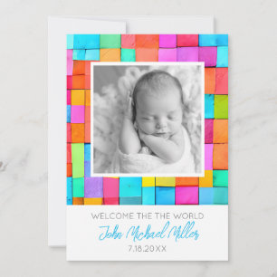 Colorful Modern Art Photo Baby Announcement 