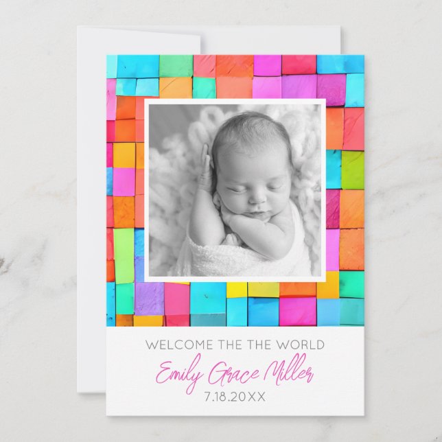 Colorful Modern Art Photo Baby Announcement  (Front)