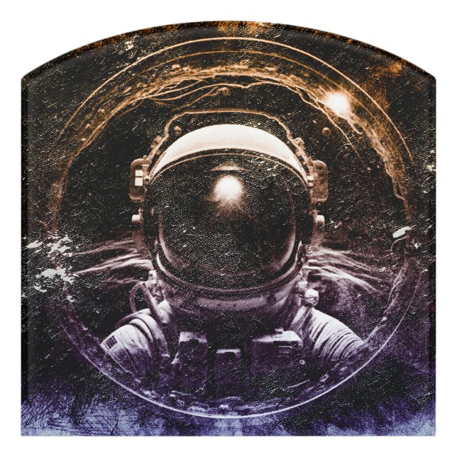 Colorful Modern Astronaut in Space Door Sign (Contour Front)
