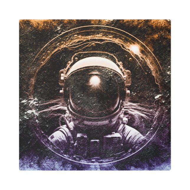 Colorful Modern Astronaut in Space Metal Print (Front)