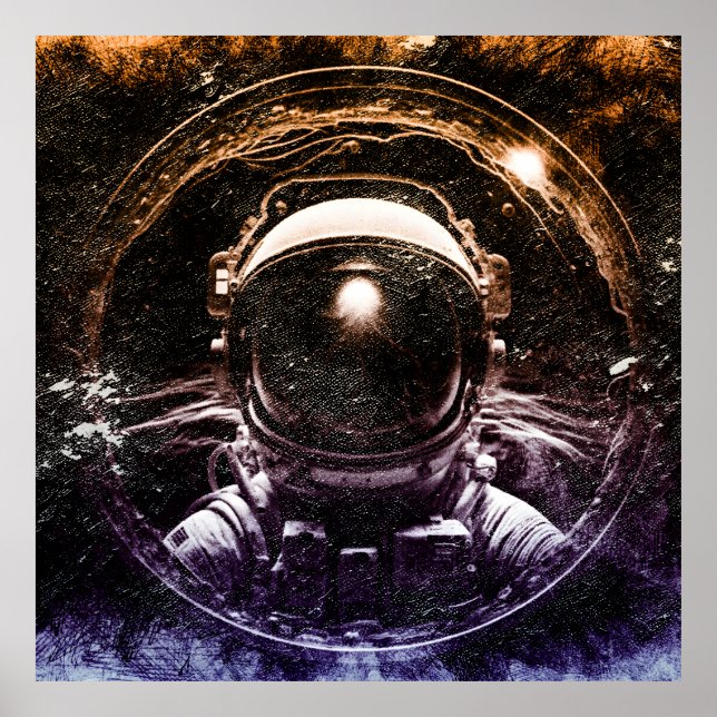 Colorful Modern Astronaut in Space Poster (Front)