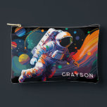 Colorful Modern Astronaut Space Personalized Name Accessory Pouch<br><div class="desc">Colorful Modern Astronaut Space Personalized Name Accessory Bag Pouch Pencil Case features an astronaut floating though outer space with colorful planets and swishes and personalized with your name in modern script typography. Perfect as a gift for space lovers, family and friends for birthday, Christmas, holidays, Father's Day, brother, husband son,...</div>