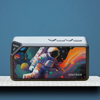 Colorful Modern Astronaut Space Personalized Name Bluetooth Speaker by EvcoStudio at Zazzle