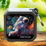 Colorful Modern Astronaut Space Personalized Name Bluetooth Speaker<br><div class="desc">Colorful Modern Astronaut Space Personalized Name Outdoor Waterproof Bluetooth Speakers features an astronaut floating though outer space with colorful planets and swishes and personalized with your name in modern script typography. Perfect as a gift for space lovers, family and friends for birthday, Christmas, holidays, Father's Day, brother, husband, partner, best...</div>