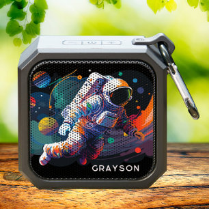 Colorful Modern Astronaut Space Personalized Name Bluetooth Speaker