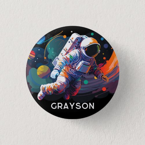 Colorful Modern Astronaut Space Personalized Name Button
