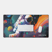 Colorful Modern Astronaut Space Personalized Name Desk Mat (Keyboard & Mouse)