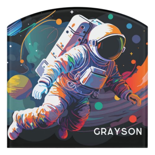 Colorful Modern Astronaut Space Personalized Name Door Sign