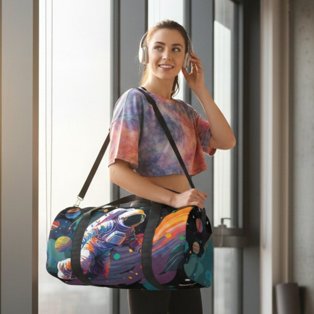 Colorful Modern Astronaut Space Personalized Name Duffle Bag (Creator Uploaded)