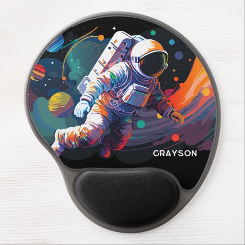 Colorful Modern Astronaut Space Personalized Name Gel Mouse Pad