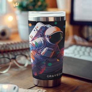 Colorful Modern Astronaut Space Personalized Name Insulated Tumbler