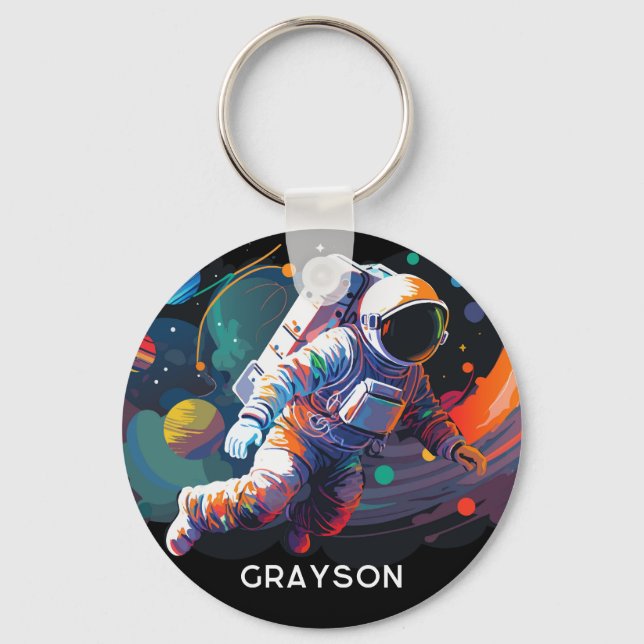 Colorful Modern Astronaut Space Personalized Name Keychain (Front)