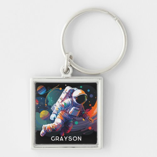 Colorful Modern Astronaut Space Personalized Name Keychain