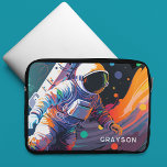 Colorful Modern Astronaut Space Personalized Name Laptop Sleeve<br><div class="desc">Colorful Modern Astronaut Space Personalized Name Laptop Sleeve features an astronaut floating though outer space with colorful planets and swishes and personalized with your name in modern script typography. Perfect as a gift for space lovers, family and friends for birthday, Christmas, holidays, Father's Day, brother, husband, partner, best friends, work...</div>