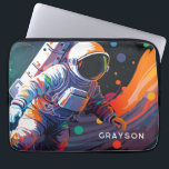 Colorful Modern Astronaut Space Personalized Name Laptop Sleeve<br><div class="desc">Colorful Modern Astronaut Space Personalized Name Laptop Sleeve features an astronaut floating though outer space with colorful planets and swishes and personalized with your name in modern script typography. Perfect as a gift for space lovers, family and friends for birthday, Christmas, holidays, Father's Day, brother, husband, partner, best friends, work...</div>