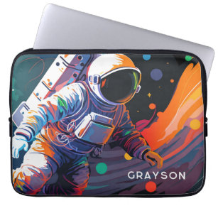 Colorful Modern Astronaut Space Personalized Name Laptop Sleeve