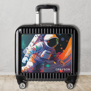 Colorful Modern Astronaut Space Personalized Name Luggage