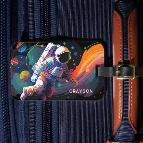 Colorful Modern Astronaut Space Personalized Name Luggage Tag