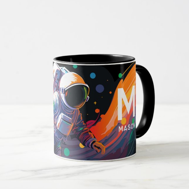 Colorful Modern Astronaut Space Personalized Name Mug (Front Right)