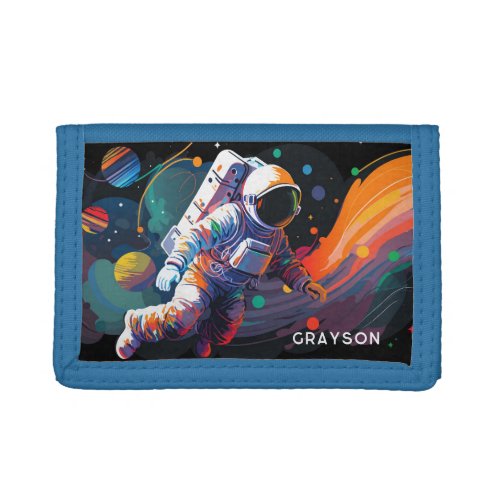 Colorful Modern Astronaut Space Personalized Name Trifold Wallet