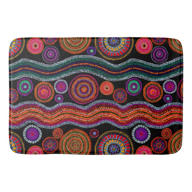 Colorful Modern Australian Dot Art Tribal Pattern Bath Mat (Front)