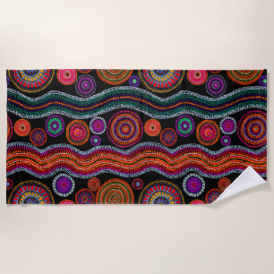 Colorful Modern Australian Dot Art Tribal Pattern Beach Towel