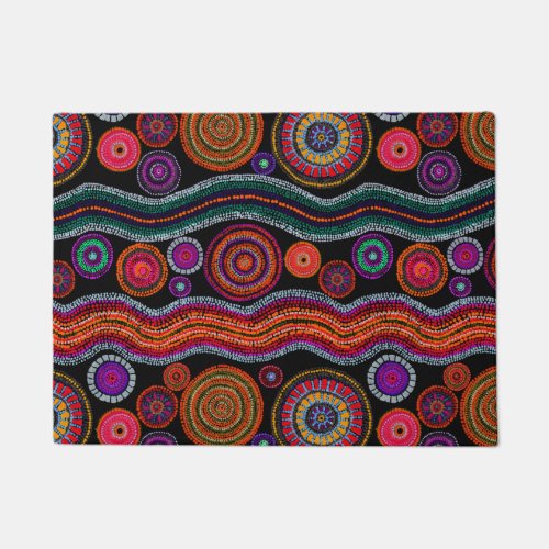 Colorful Modern Australian Dot Art Tribal Pattern Doormat