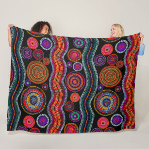 Colorful Modern Australian Dot Art Tribal Pattern Fleece Blanket