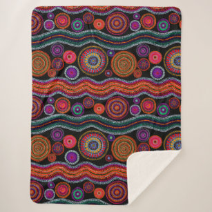 Colorful Modern Australian Dot Art Tribal Pattern Sherpa Blanket