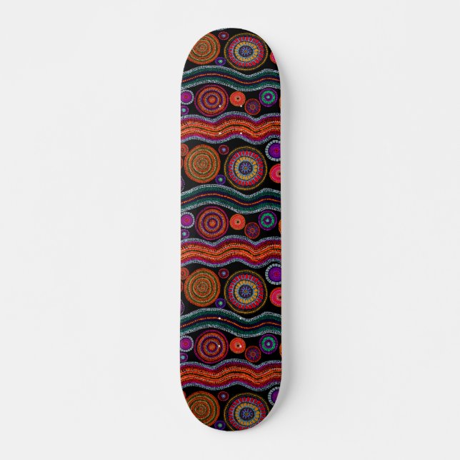 Colorful Modern Australian Dot Art Tribal Pattern Skateboard (Front)