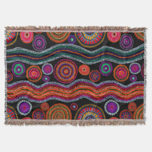 Colorful Modern Australian Dot Art Tribal Pattern Throw Blanket