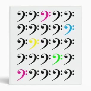 Colorful Modern Bass Clef Grid Pattern 3 Ring Binder