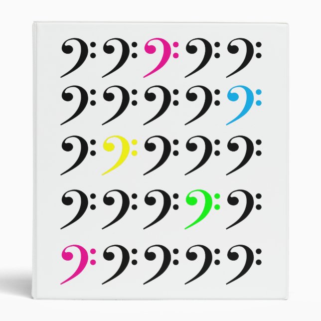 Colorful Modern Bass Clef Grid Pattern  3 Ring Binder (Front)