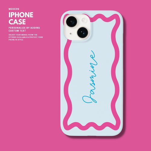 Colorful Modern Blue and Pink Monogram Wavy Edge Case_Mate iPhone 14 Case