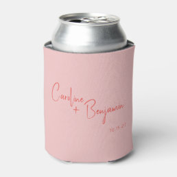 Colorful Modern Boho Pink Red Script Wedding Can Cooler