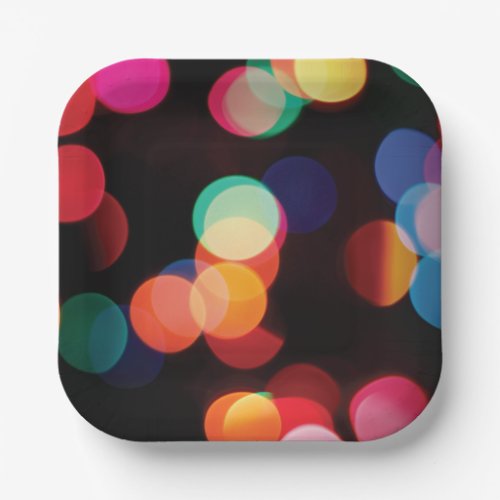 Colorful Modern Bokeh Holiday Party Paper Plates